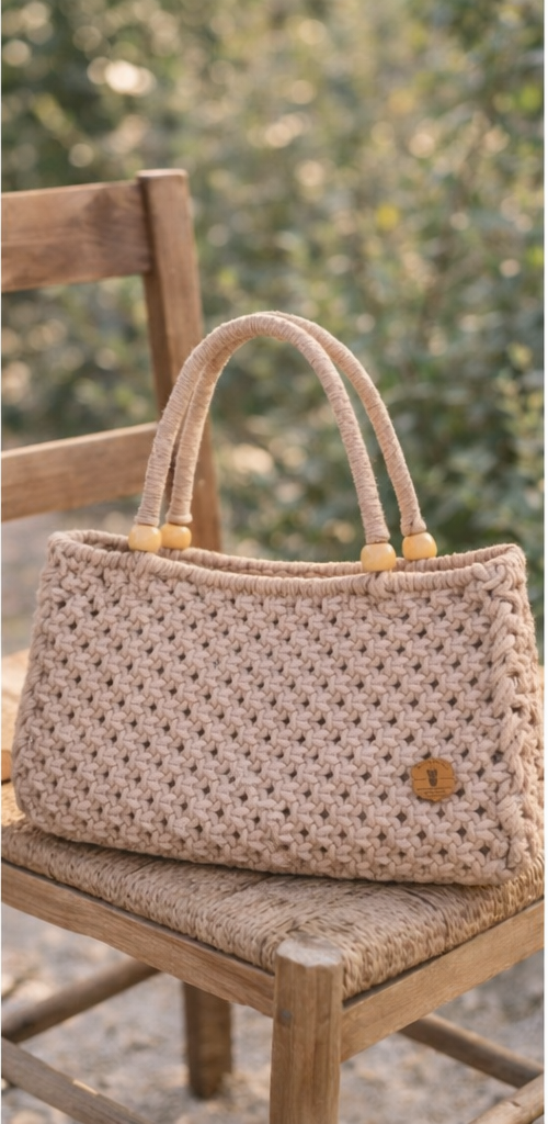 Bolsa Feminina Em Macramê Artesanal  Estruturada Com Forro