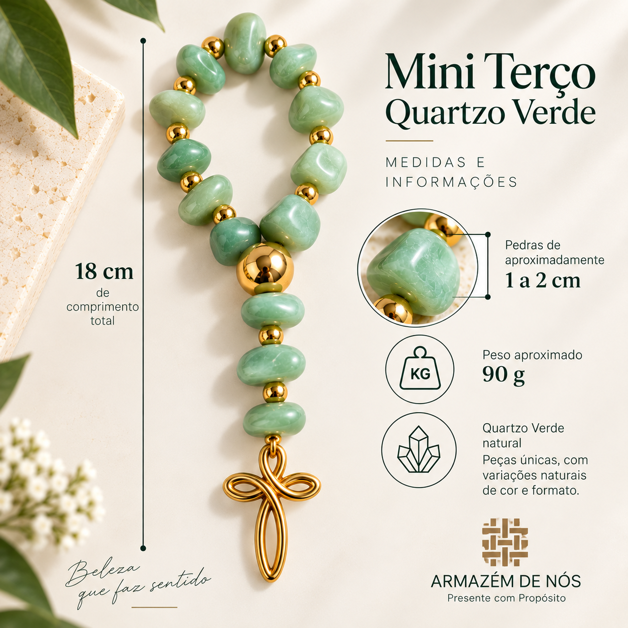 Mini Terço em Quartzo Verde Natural