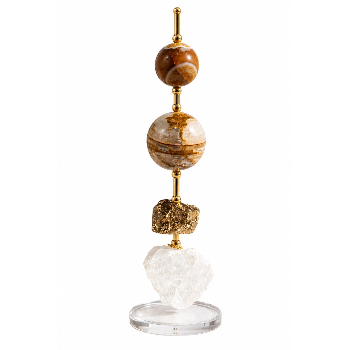 Escultura Decorativa em Ágata Natural com Quartzo Perolizado e Base Acrílica- AN244